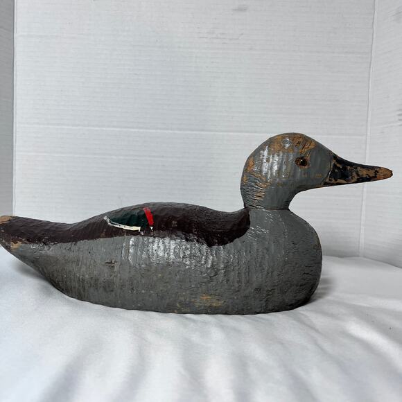 Mid 1900s VTG Hand Carved Wooden Mallard Duck Hunting Decoy Antique Metal Keel - Picture 5 of 14